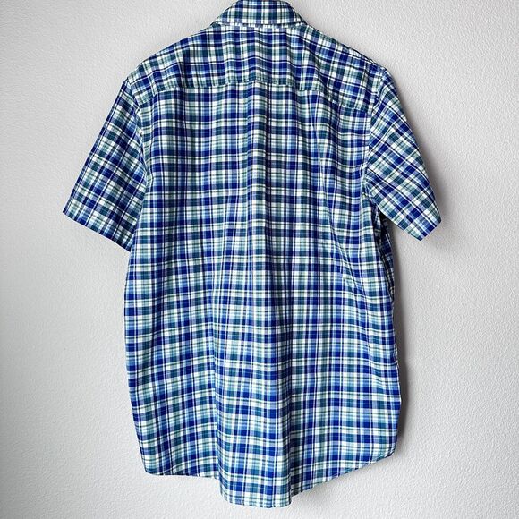 LL Bean Men's Button Shirt Traditional Fit Plaid Short Sleeve Blue Green Pocket - Picture 2 of 5